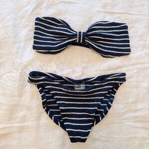 Hunza G Striped navy twist front bandeau bikini